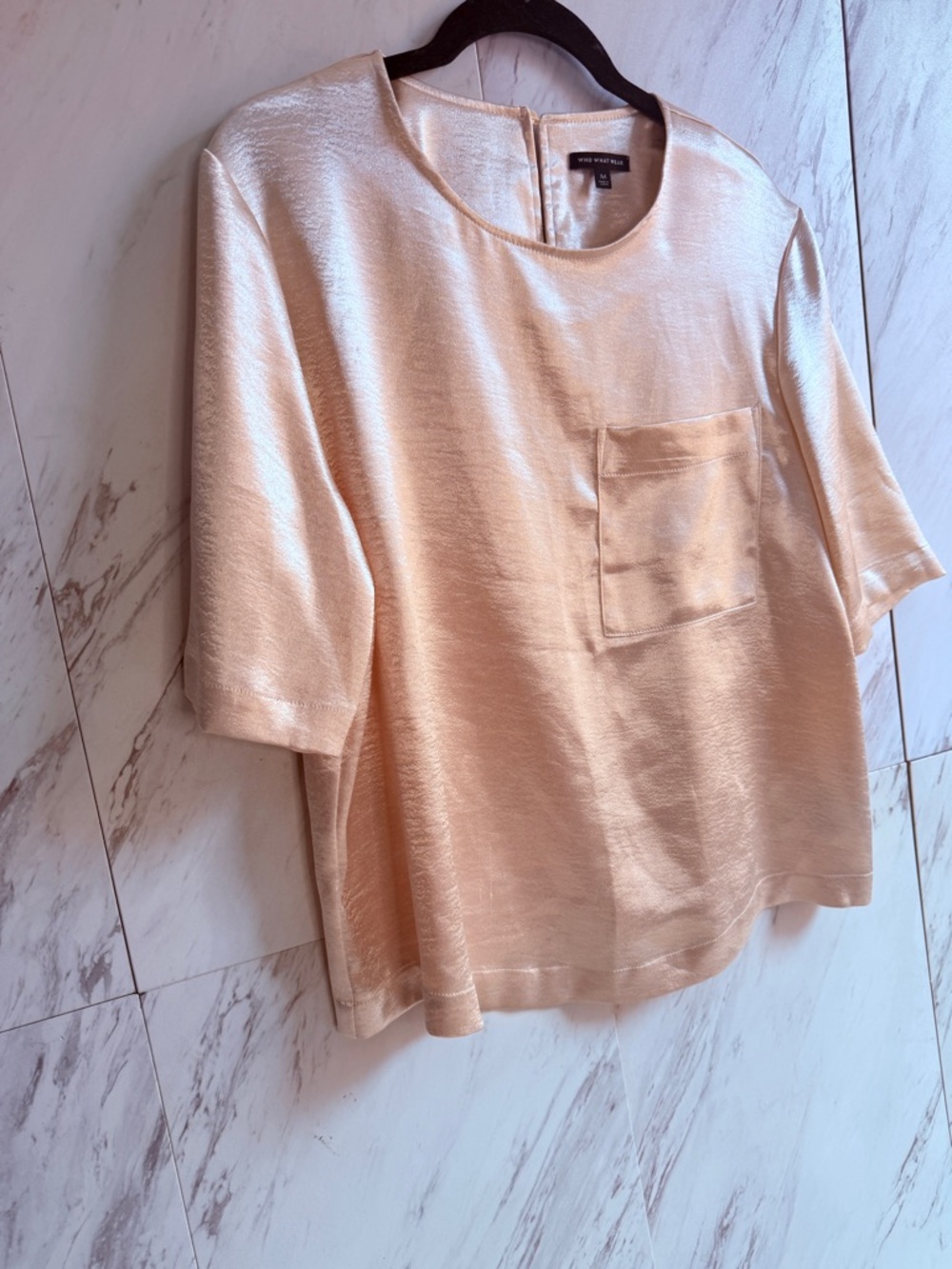 3/$60 Who What Wear Satin Champagne Pocket Cropped Top Blouse SZ M